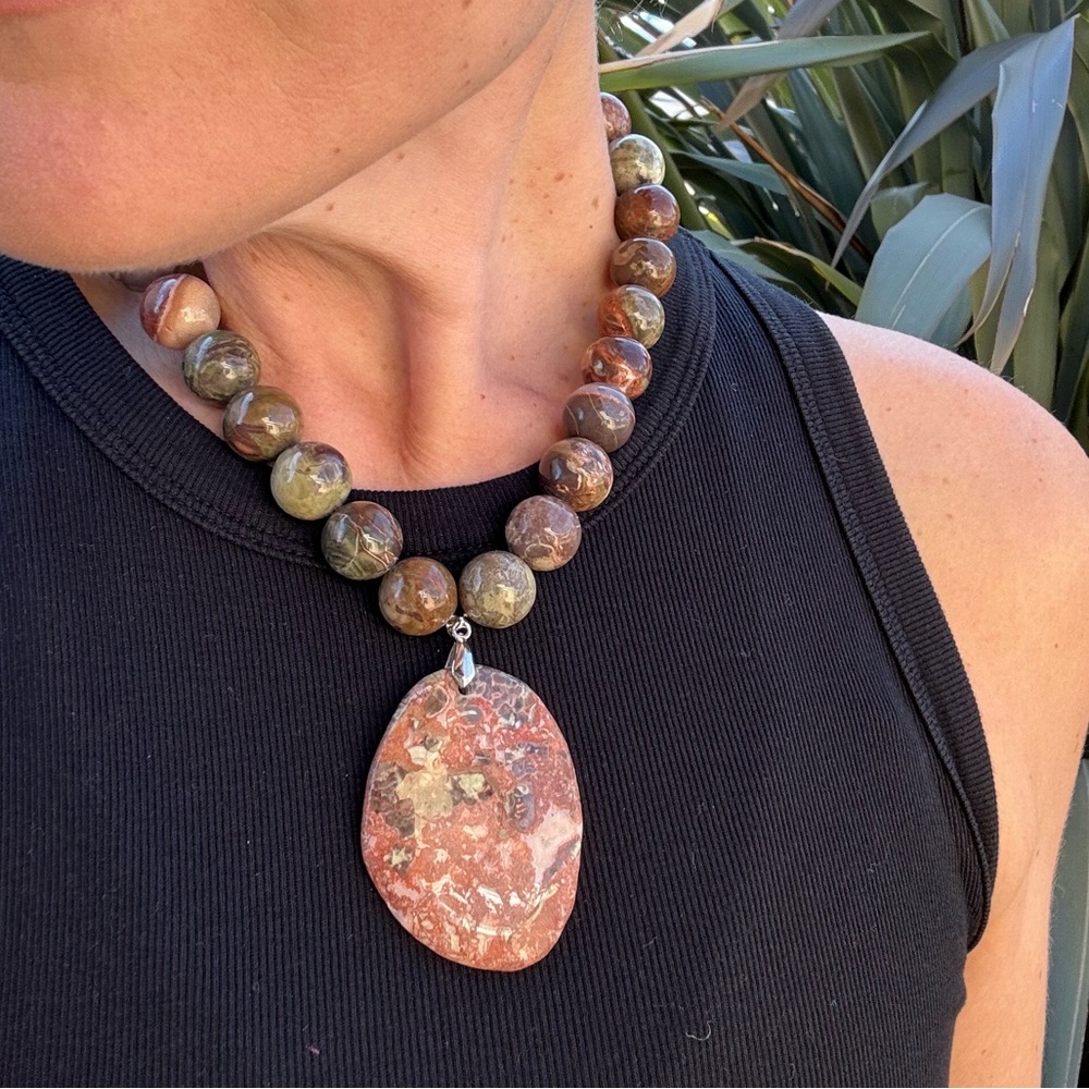 NWOT Jasper Necklace with 925 Clasp - Picture 8 of 9